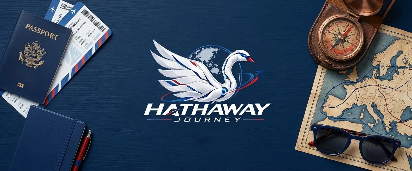 Paspor, boarding pass, dan peta perjalanan